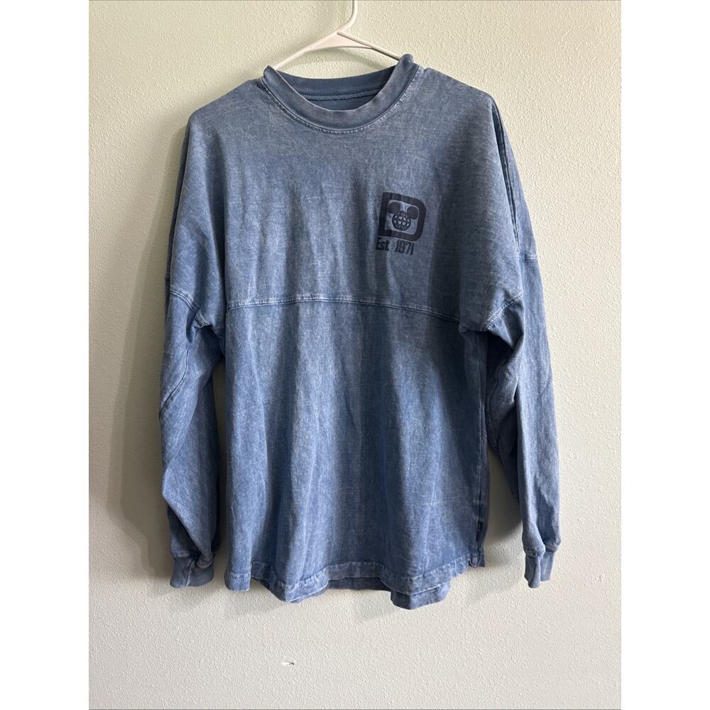 Disney Parks Spirit Jersey Size S Blue Long‎ Sleeve acid wash Crew Neck Cotton